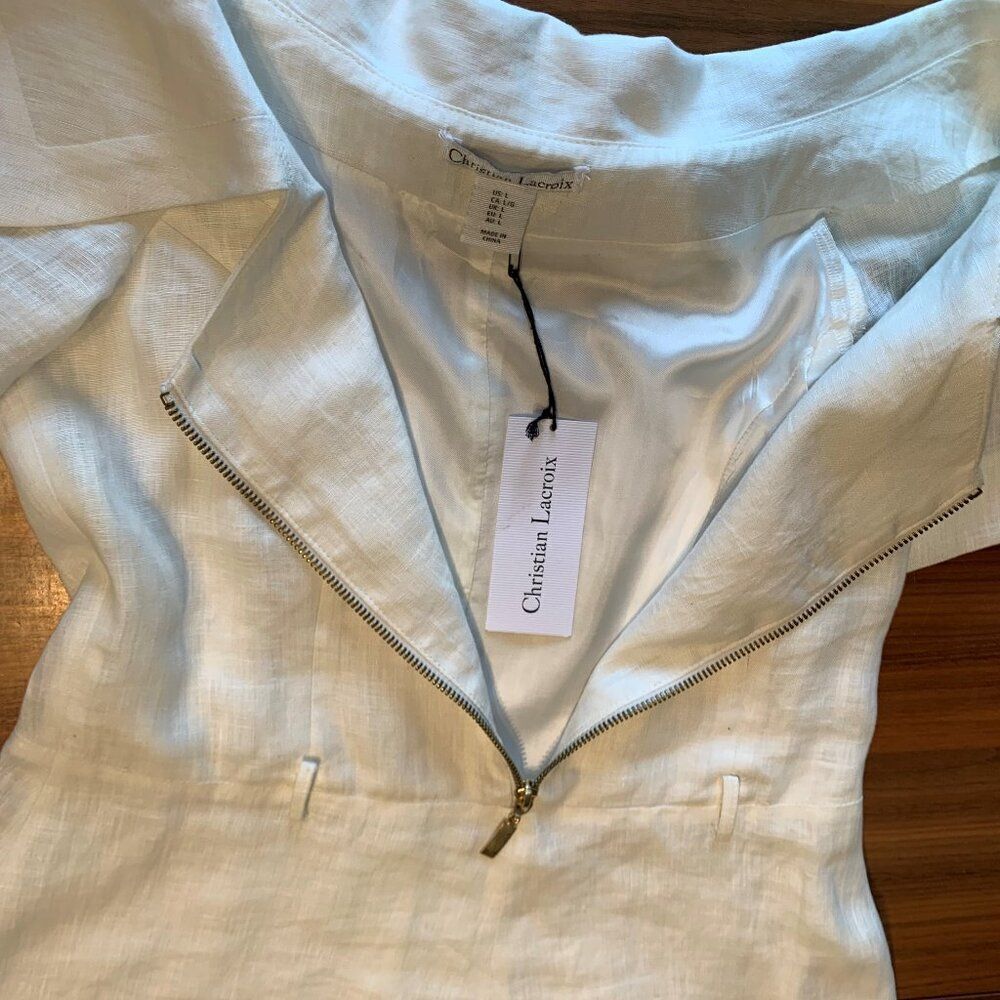 White Zip-Front Linen A-Line Dress - Picture 7 of 16